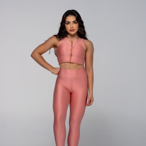 CONJUNTO CALÇA COM TOP COM ZIPER JACQUARD TEXTURA
