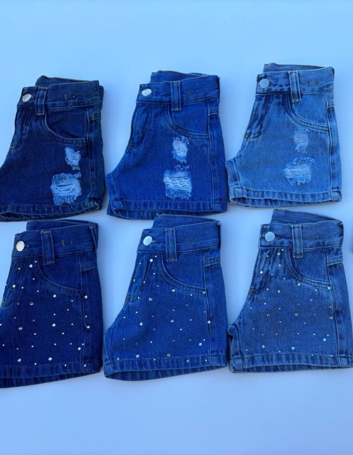 Short jeans 100% algodão feminino infantil