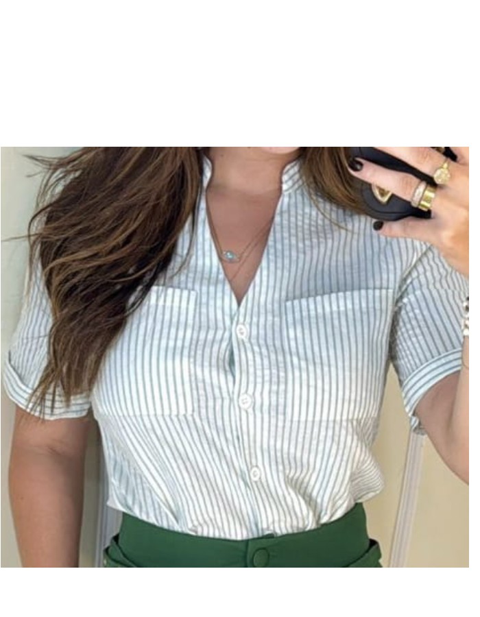 BLUSA TECIDO LINHO LISTRADA FINA C/ BOLSO