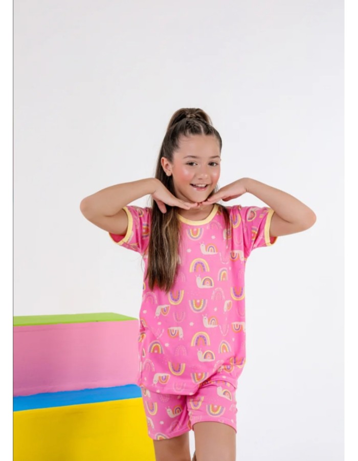 Pigama estampado manguinha feminino shorte