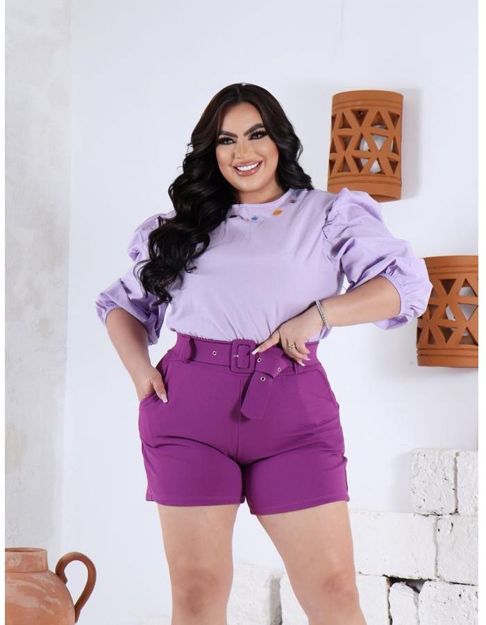 Blusa manga bufante 3/4 c/ pedras coloridas