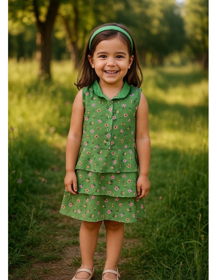 Vestido 3 babados em viscose 