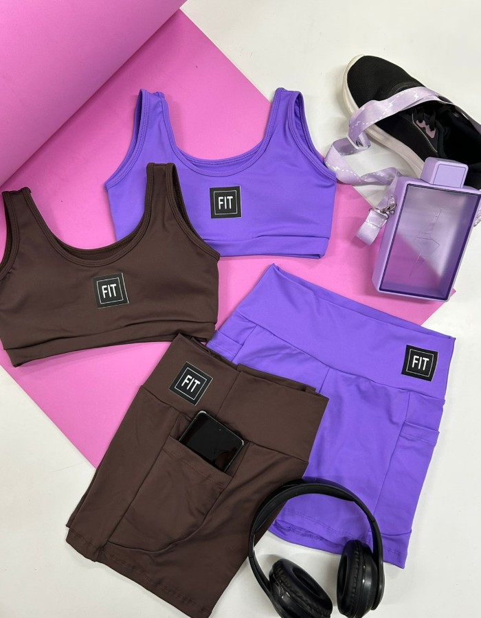 conjunto top regata short bolso juvenil em poliamida