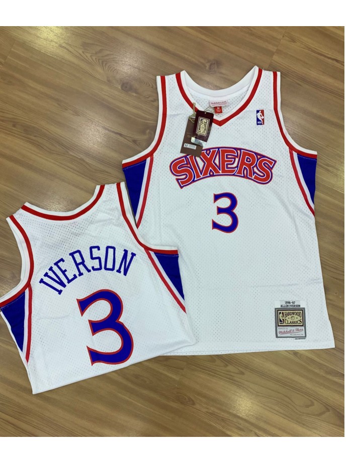 Regata Mitchell & Ness Retrô - Philadelphia 76ers Branca - Iverson #3
