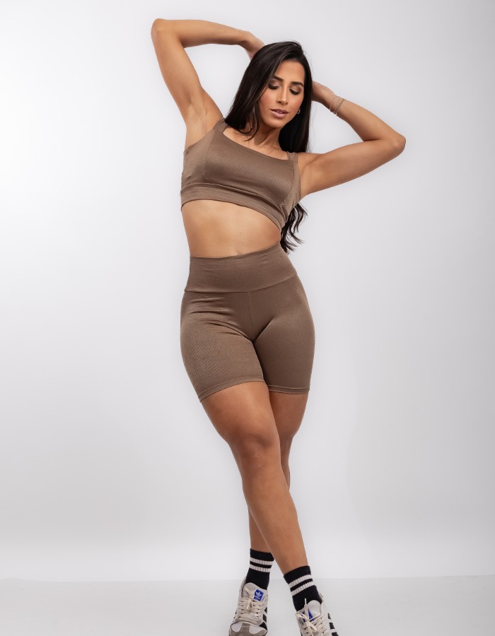 CONJUNTO SHORT JACQUARD CONCHA COM TOP DE ALÇA LARGA