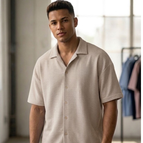 CAMISA CUBANA TEXTURIZADA ONDAS 
