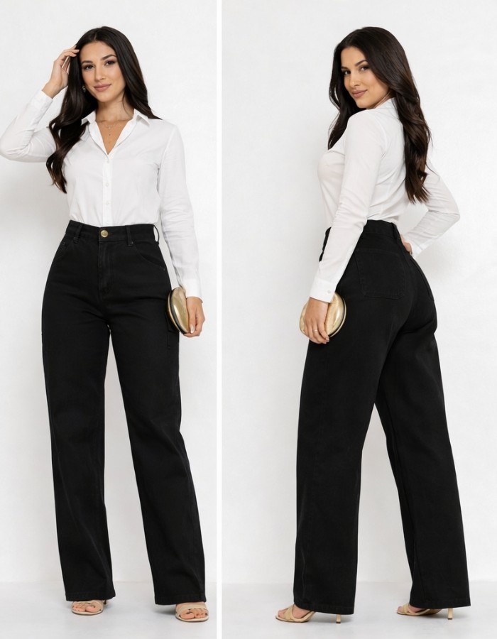 CALÇA WIDE LEG 100% PRETA