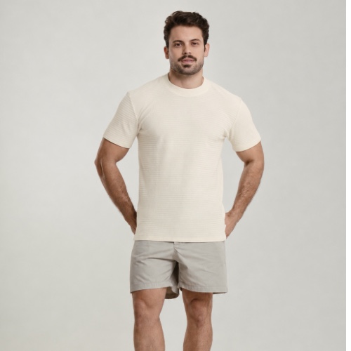CAMISA GOLA CARECA TEXTURIZADA CANELADA 