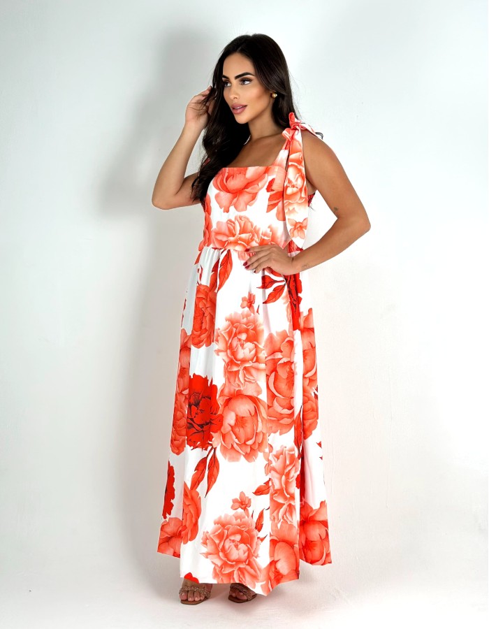 VESTIDO LONGO ALÇA DE AMARRAR EM CREPE TWILL ESTAMPAS EXCLUSIVAS