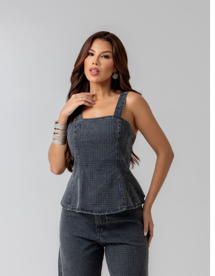 CROPED PEPLUM 100% ALG. black C/BRILHO