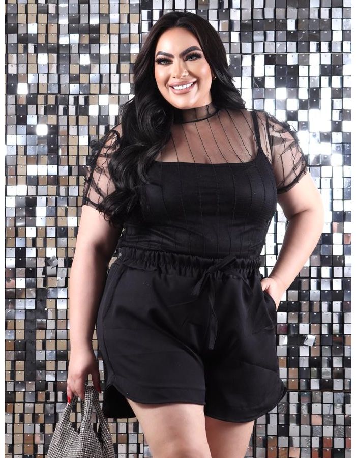 Blusa tule gola alta + top 