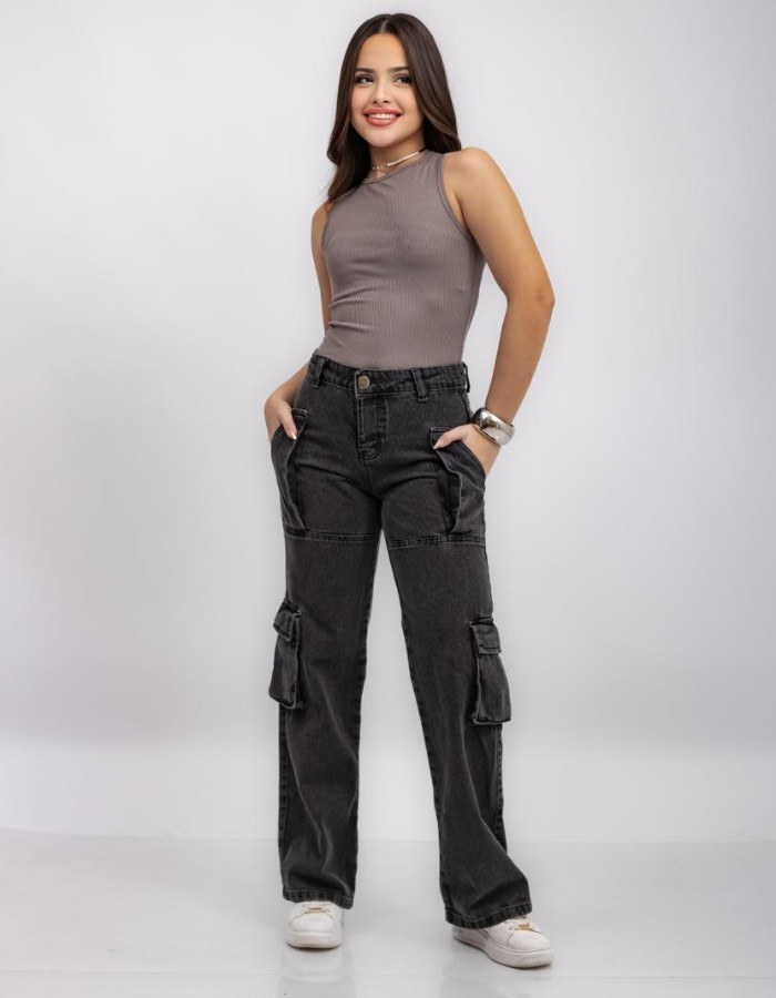 CALÇA WIDE LEG BOLSO CARGO E BOLSO FACA FOFO