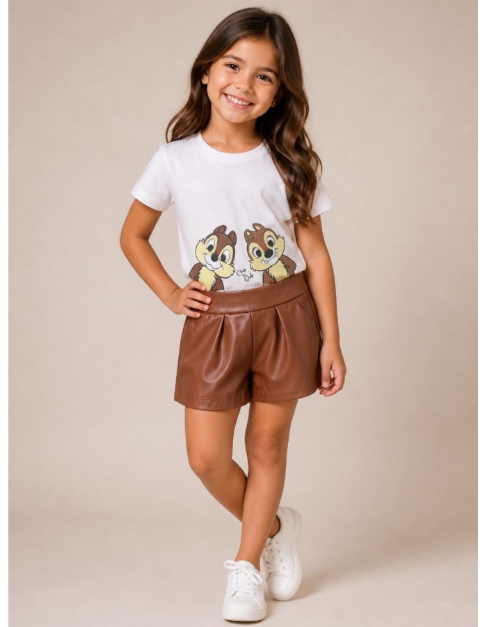 Conjunto short com bolso couro fake esquilos 