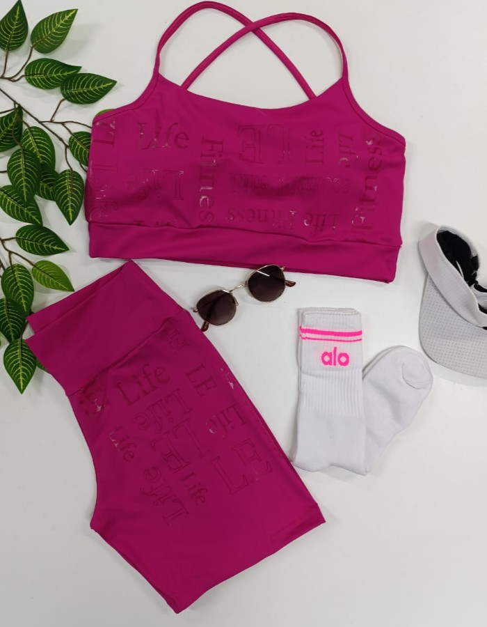 CONJUNTO SHORT MEDIO E TOP ALÇA PLUS PLASTISOL EM POLIAMIDA