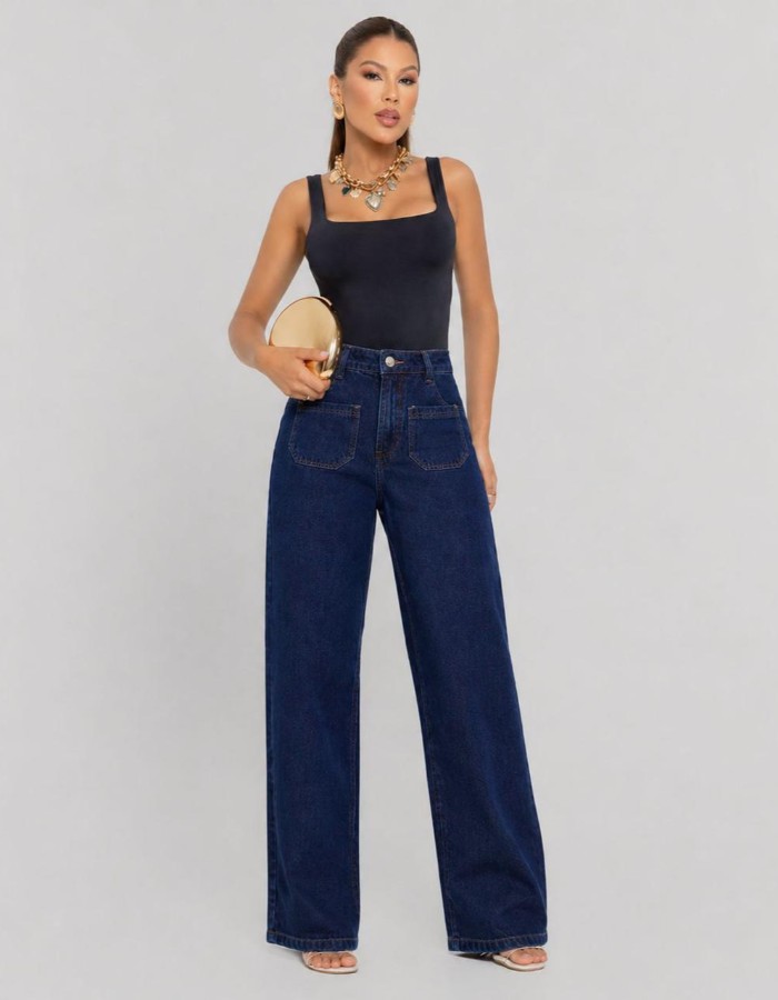 Calça Wide Leg Bolsos 