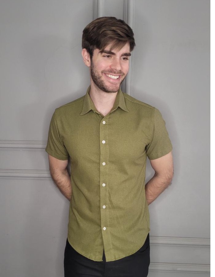 CAMISA MANGA CURTA GOLA AMERICANA LINHO RÚSTICO