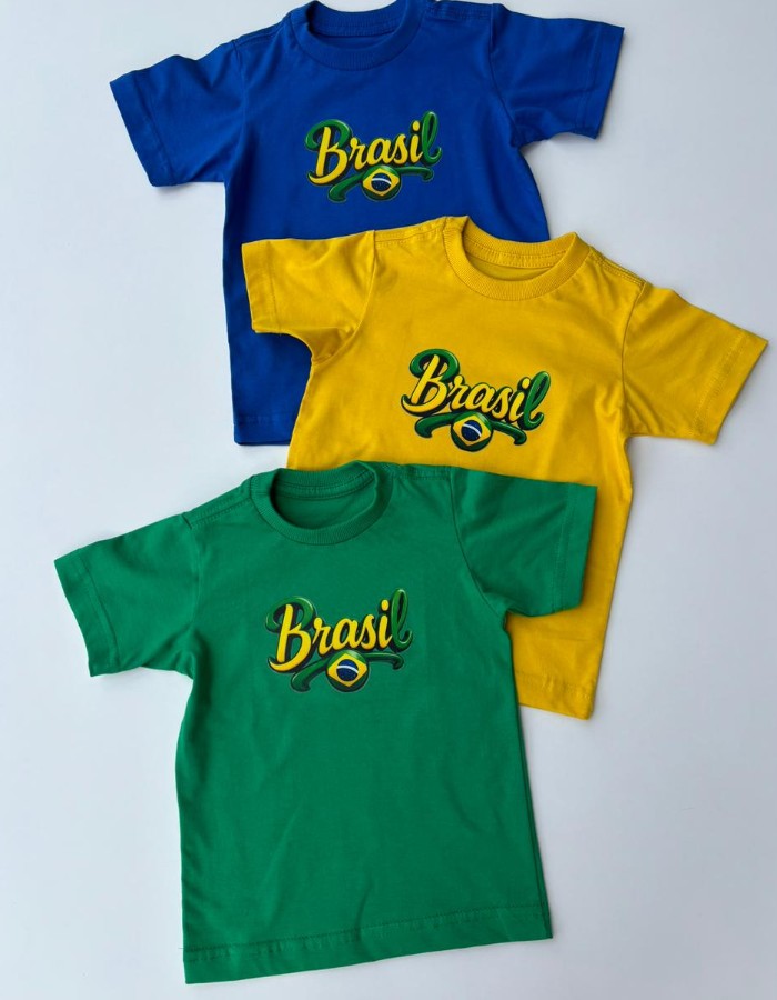  Camisa Brasil Malha MENEGOTTI 100% Algodão Fio 30 infanto-juvenil 