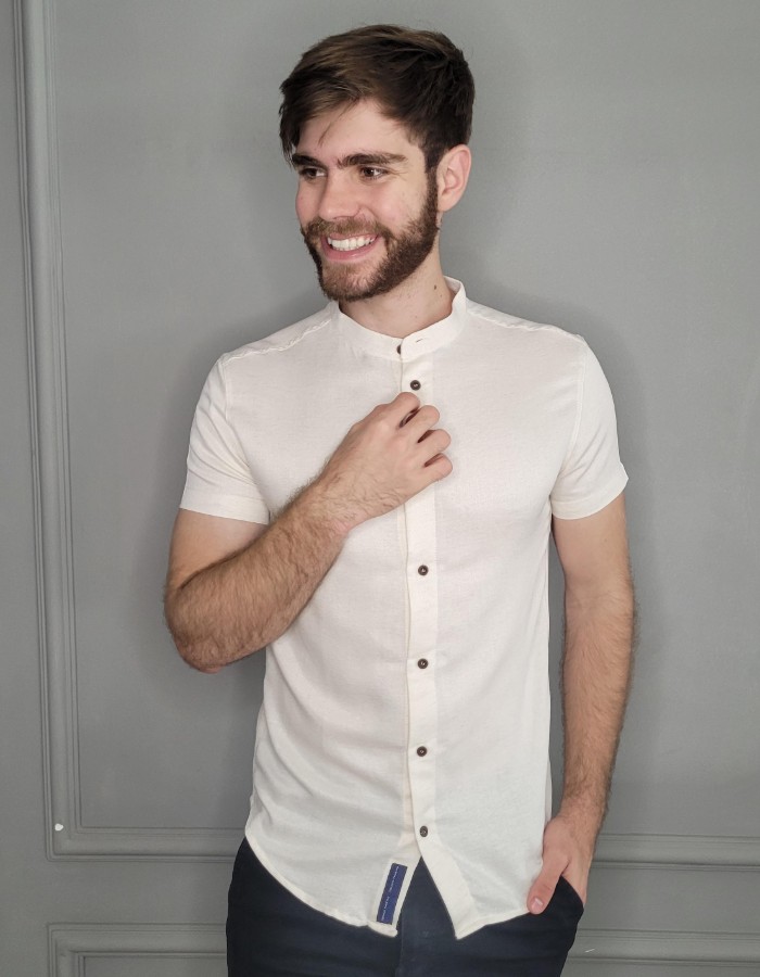 CAMISA MANGA CURTA GOLA PADRE LINHO RÚSTICO 