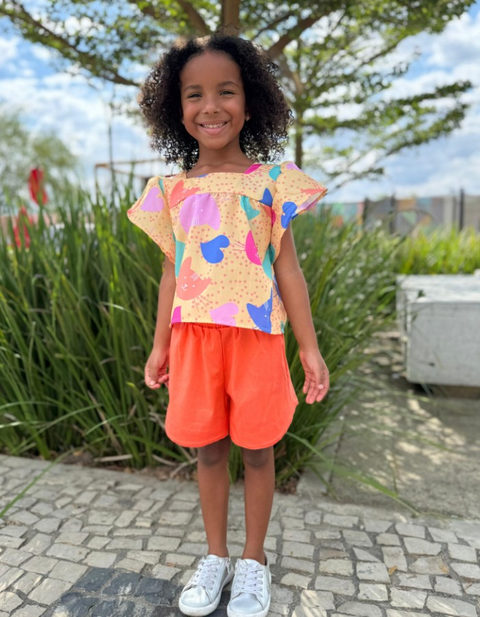 Conjunto Maya gatos blusa 100% algodão short algodão com elastano 