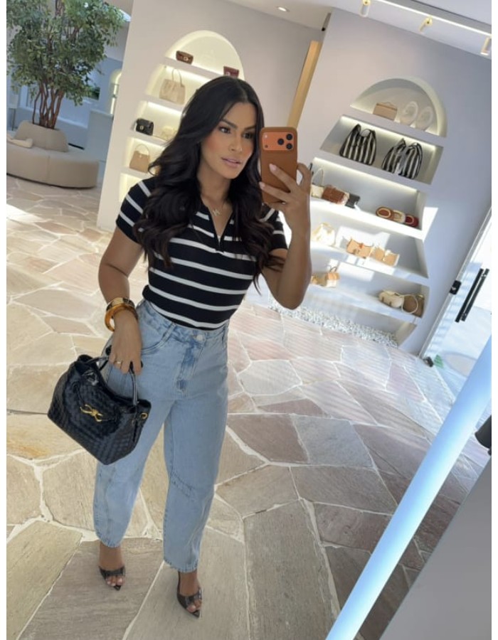 Blusa gola tricô modal zíper 