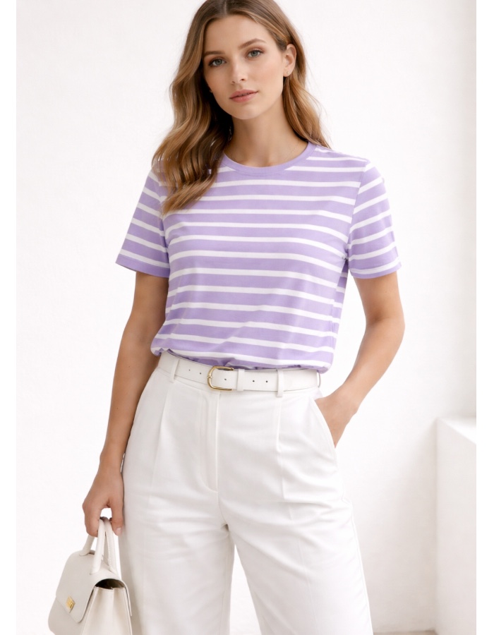 T-SHIRT DE LISTRAS LILÁS