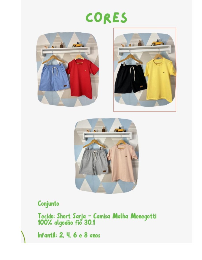 CONJUNTO SHORT SARJA CAMISA MALHA MENEGOTTI