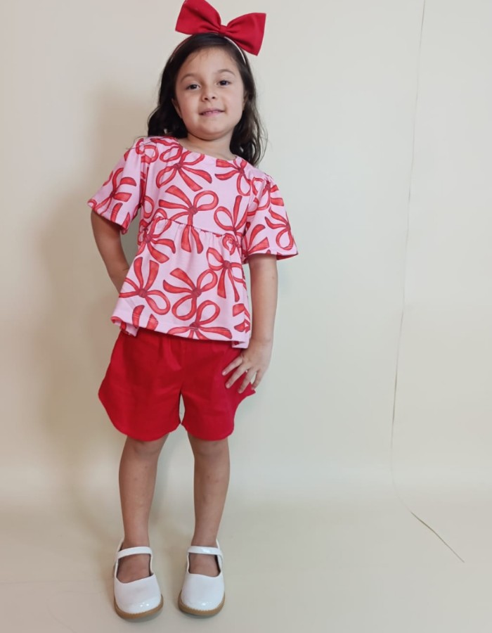 Conjunto Helena confort laço blusa malha Marisol algodão short tecido algodão com elastano