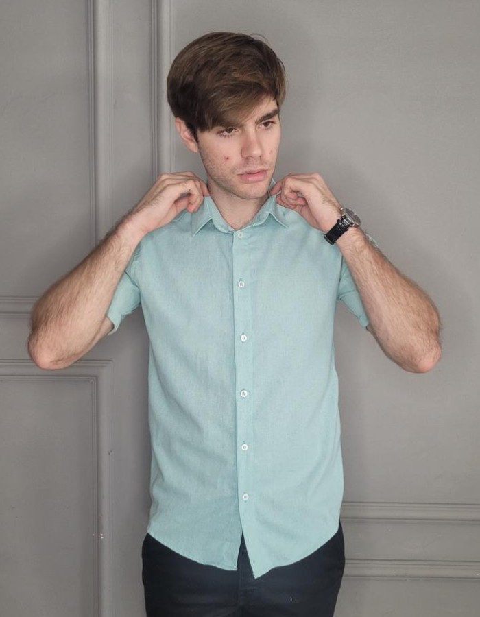 CAMISA MANGA CURTA GOLA AMERICANA LINHO RUSTICO 70/30