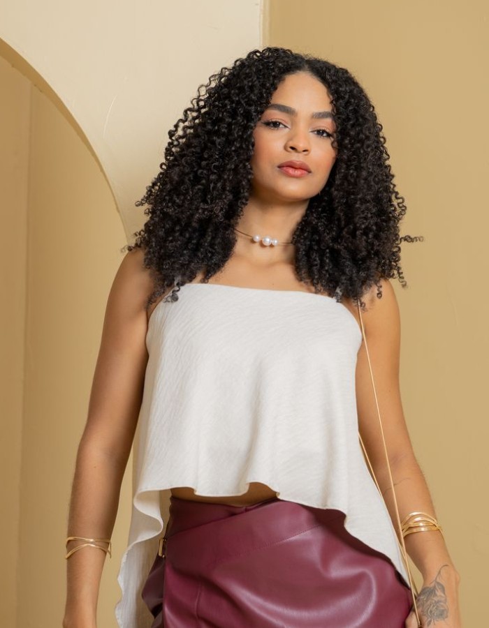 CROPPED BATA COM BABADO ASSIMETRICO