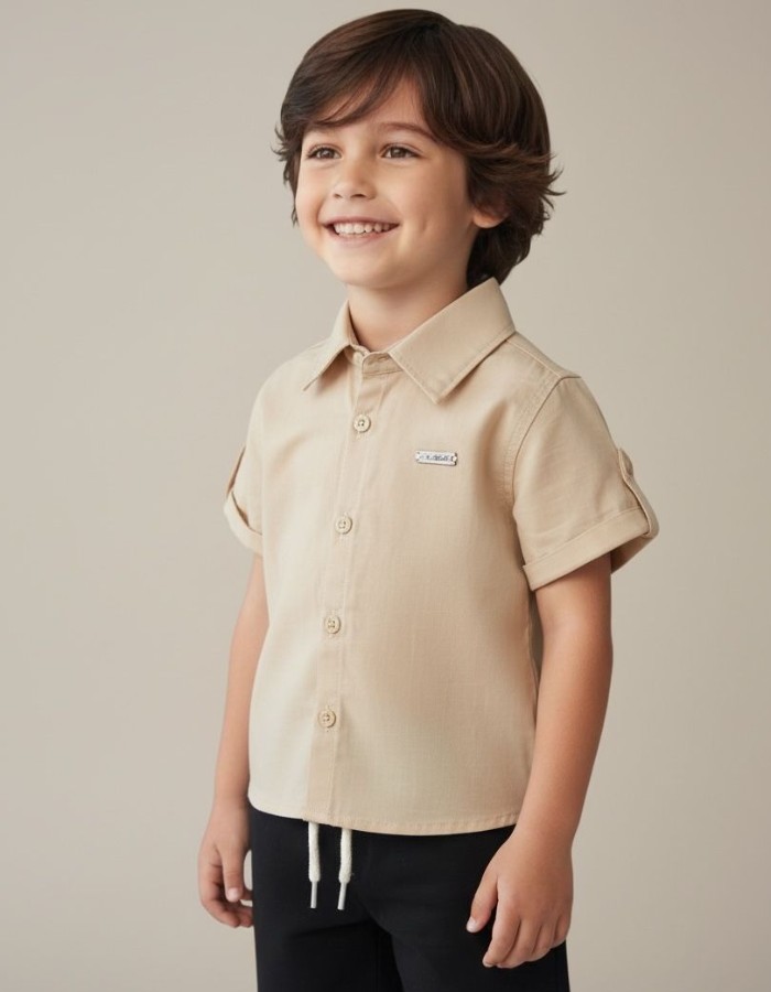 CAMISA MANGA VIRADA LISA EM TRICOLINE COM ELASTANO 