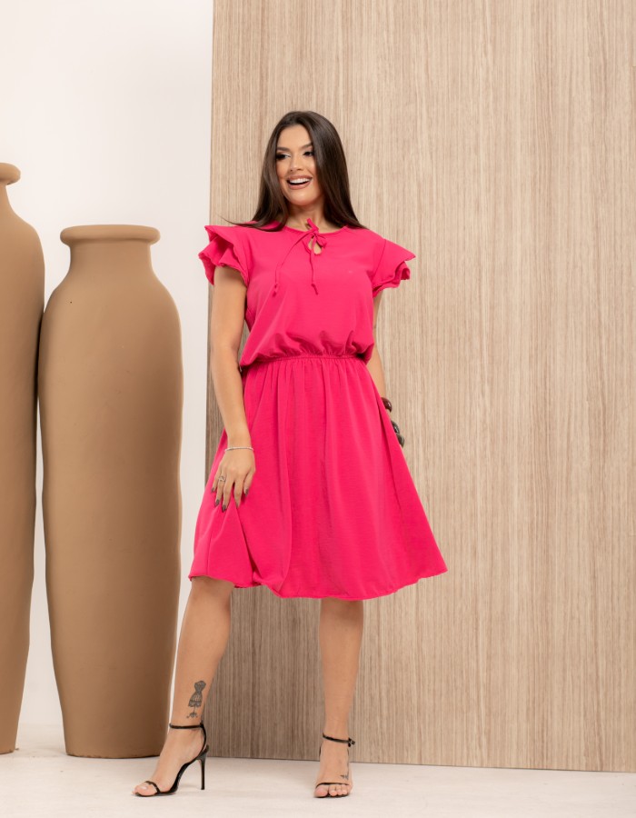 VESTIDO CURTO GODÊ MANGA DUPLA ( TEC. FLORENÇA )