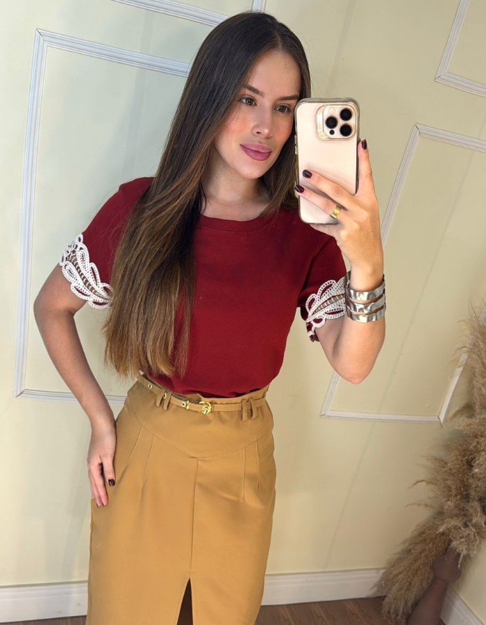 Blusa Detalhe Manga Algodão