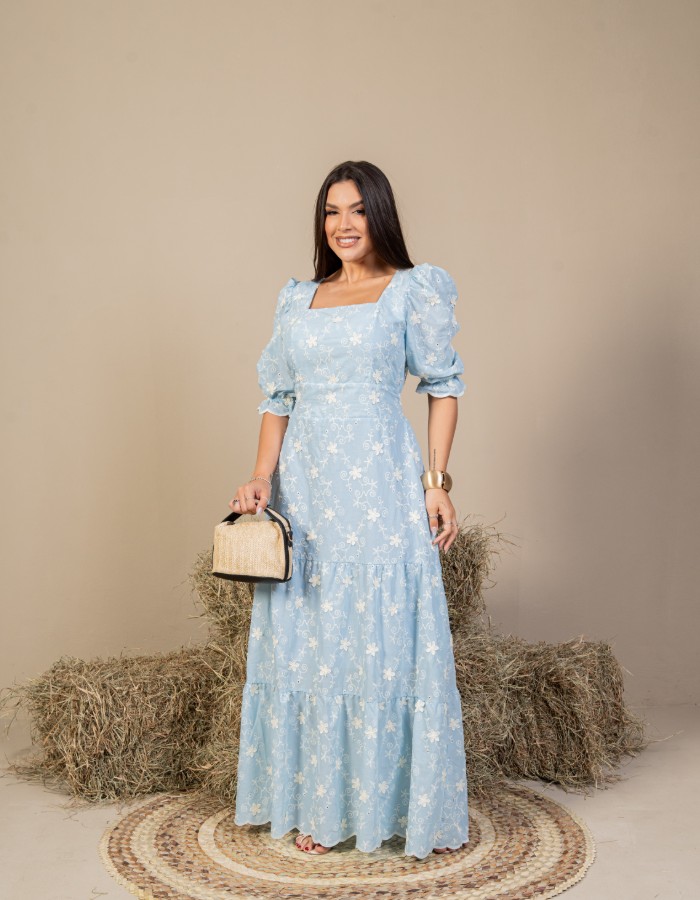 VESTIDO LONGO (TEC.CAMBRAIA 3D 100% ALGODÃO)