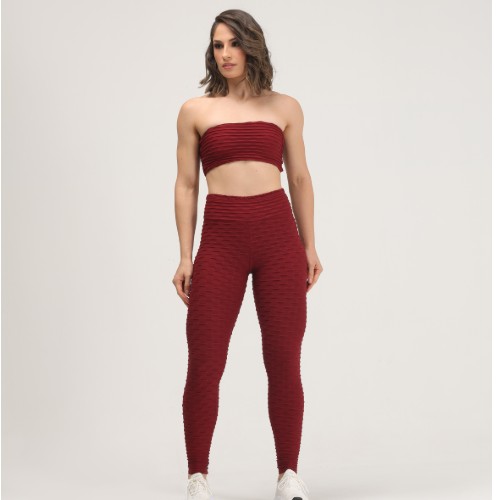 CONJUNTO CALÇA com top faixa TECIDO BOLHA empina bumbum