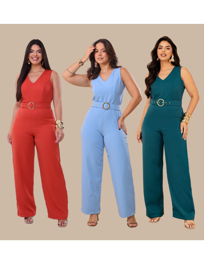 Macacão Fiora, com Cinto Dourado