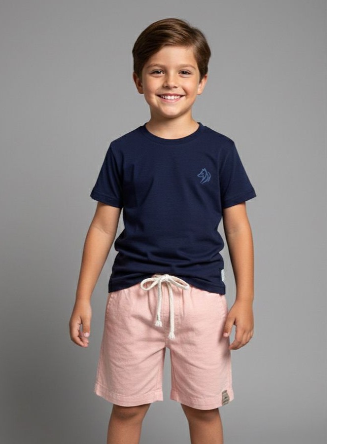 CONJUNTO COM CAMISA BÁSICA E SHORT LINHO CORES VARIADAS 