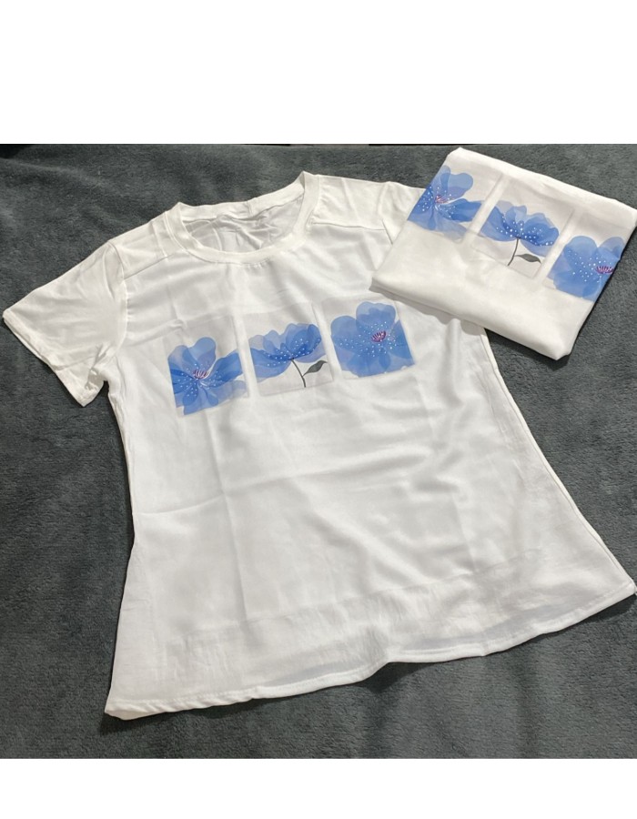 T-Shirt de Algodão Estampa de Flor 