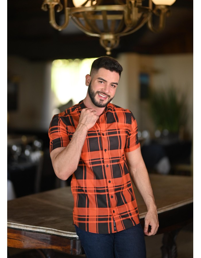 CAMISA MANGA CURTA XADREZ LARANJA