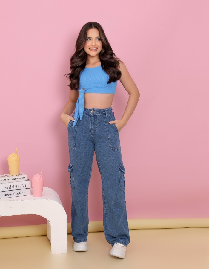 CALÇA WIDE LEG BOLSO FACA LISO 