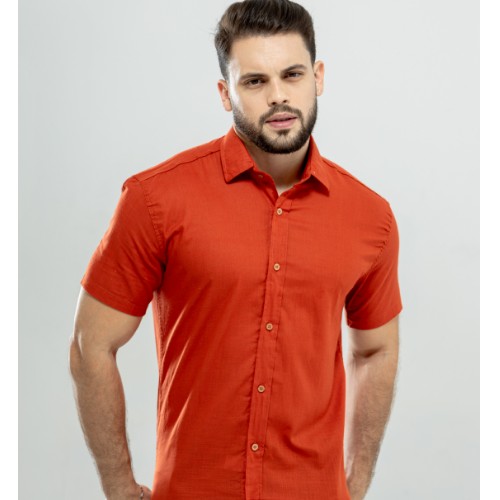 Camisa manga curta linho gola tradicional