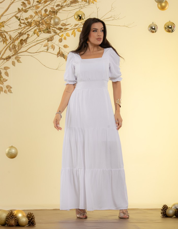 VESTIDO LONGO MANGA CURTA (TEC. VISCOLINHO)