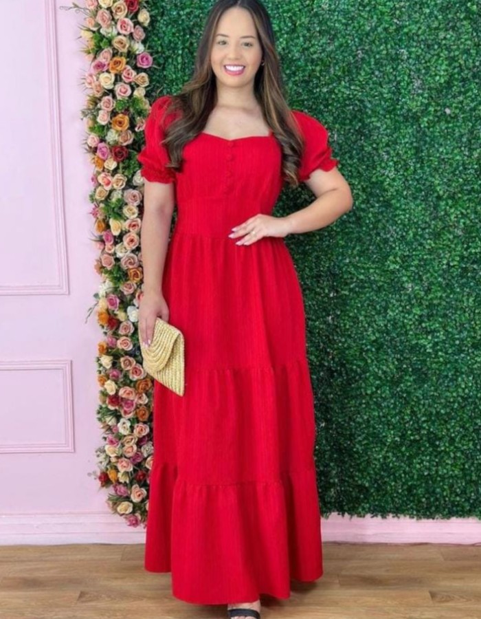 Vestido longo de manga liso