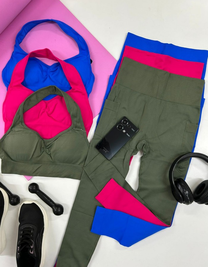 conjunto calça com bolso top barbara em canelado premium importado