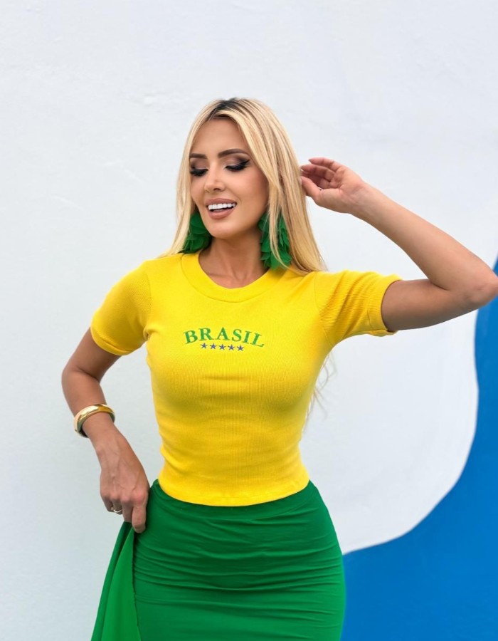 CROPPED RIBANINHA BORDADO BRASIL