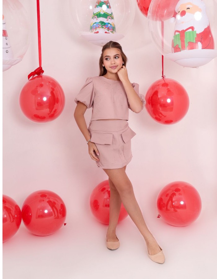 A CONJ SHORT SAIA E BLUSA MANGA BALONÊ