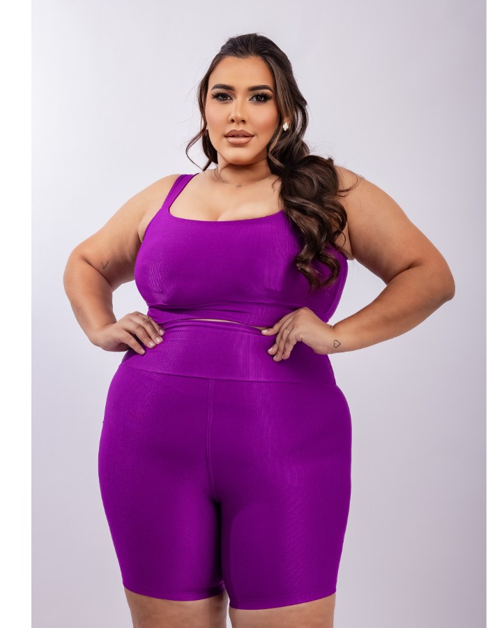 CONJ.SHORT CANELADO PREMIUM/TOP ALÇA LARGA
