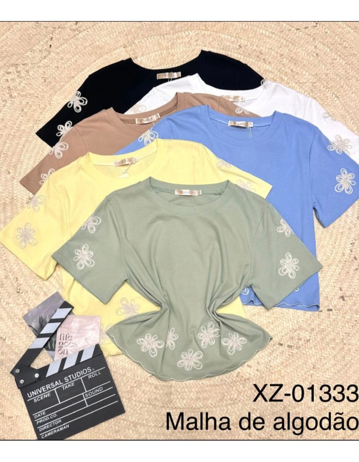 SEMI-CROPPED DE ALGODÃO C/ ELASTANO E DETALHE BORDADO