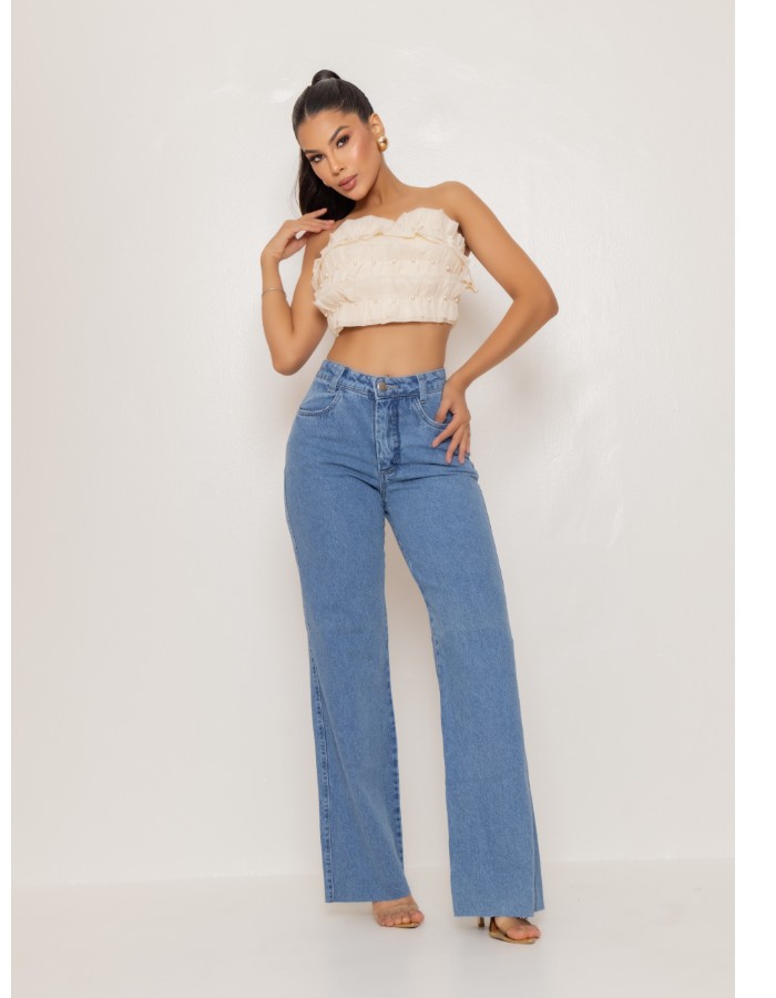 CALÇA FEM WIDE LEG 100% ALGODÃO