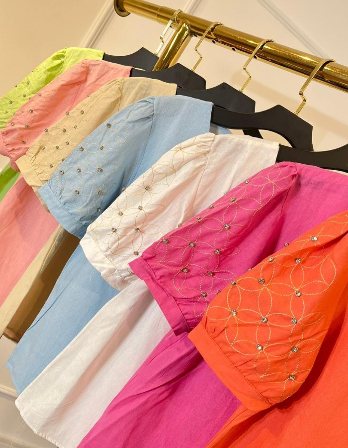 BLUSA TECIDO LINHO BORDADO MANGA