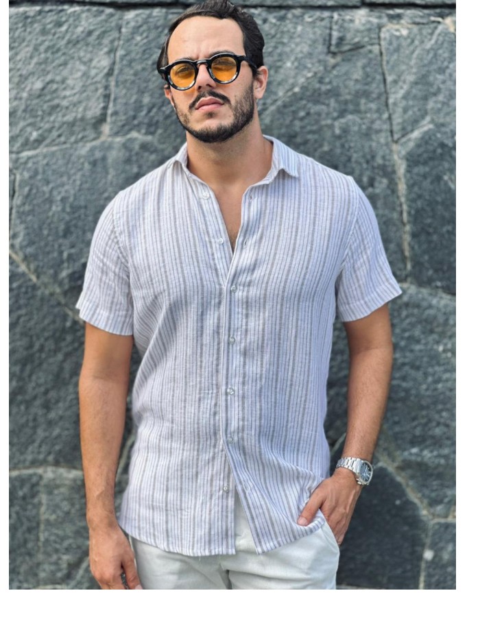 LINHO ITALIANO SLIM FIT BEGE LISTRAS